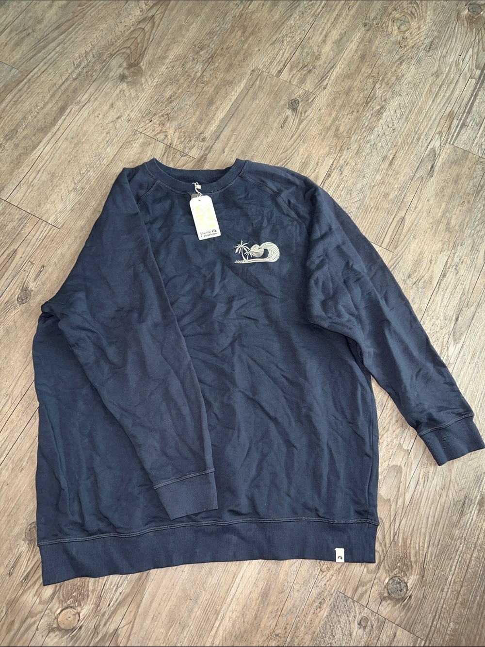 Classic Navy Crewneck Sweatshirt with Palm & Wave Embroidery